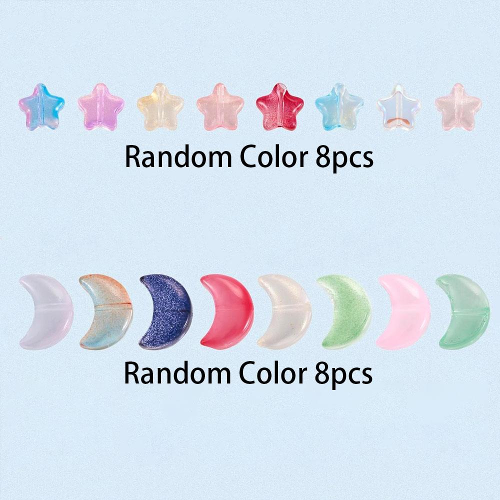 

16/32/64 шт. стеклянные бусины в форме луны, звезды, цветные стеклянные бусины с подвесками, центральные бусины с интервалом, браслеты, серьги, ожерелья для дружбы своими руками 16pcs разноцветный