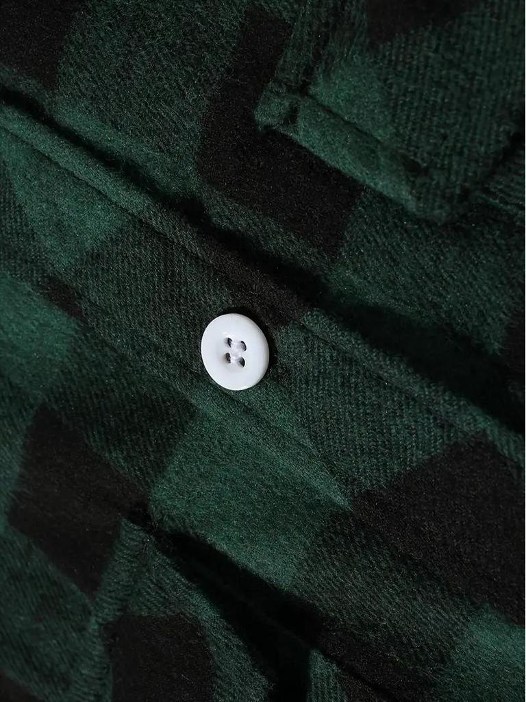 European Size Plaid Hooded Short-Sleeved Men's Cardigan Shirt with Double Pocket Flap