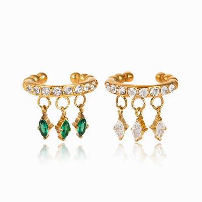  1 Pc Stainless Steel Geometric Tassel Chain Cubic Zirconia Drop Dangle Ear Clips for Women Delicate Fashion Jewelry Gift