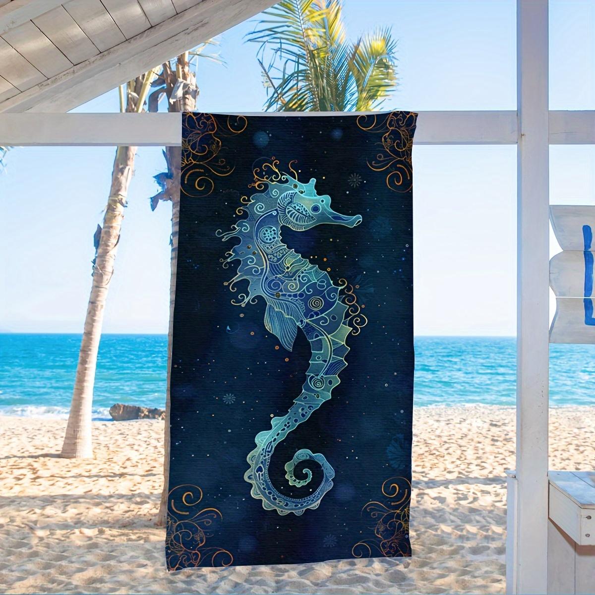 

Seahorse Beach Towel for Adults Men Women Absorbent Quick Dry Bath Towel for Swimming Pool Travel Outdoor Shower Blanket W40*H60(CM)