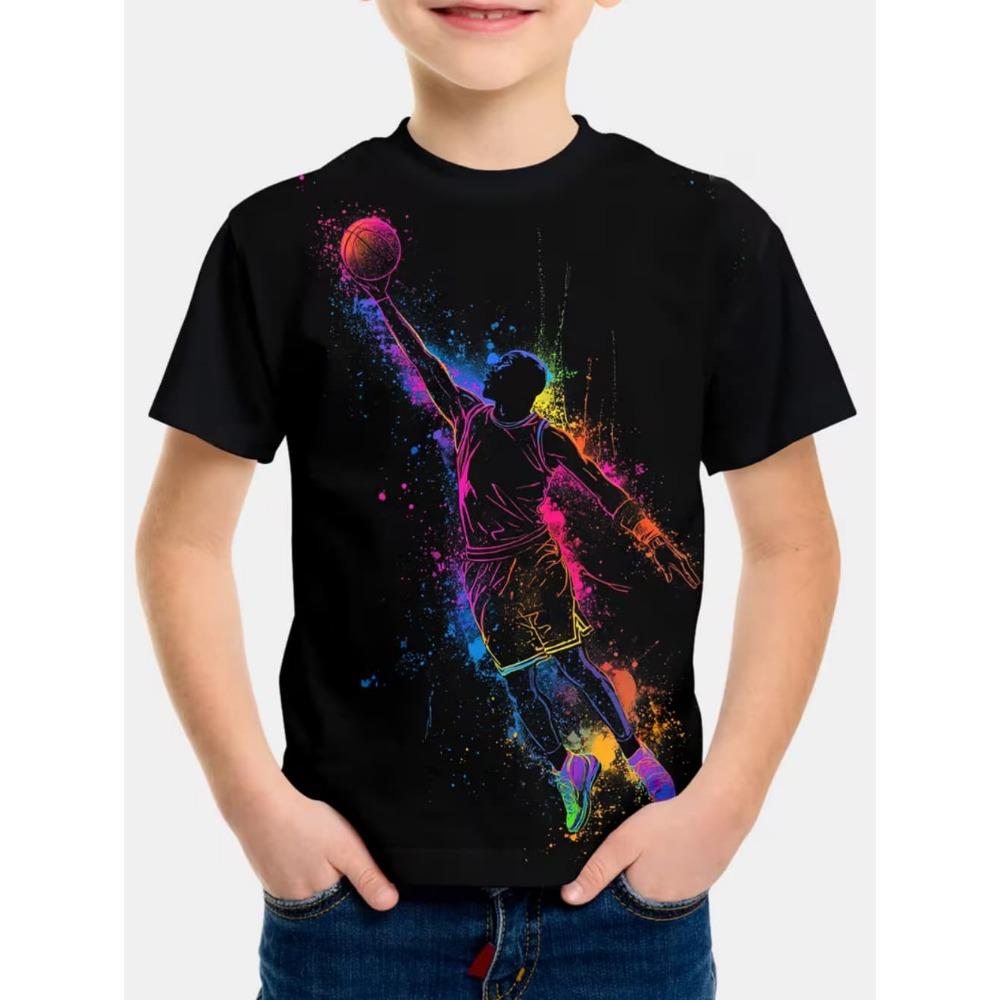 T-Shirt für Kinder Mode 3D-Druck Sommer Kurzarm-T-Shirt Personalisiertes Hip-Hop Bequemes Rundhals-T-Shirt Sportoberteil