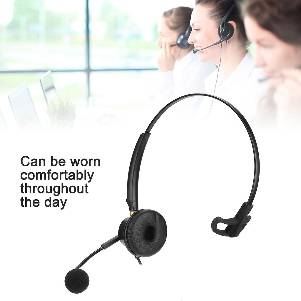 2.5MM Single Ear Customer Service Headphones, Fixed Line Headset with Noise Reduction Microphone, Business Telephone Headset, Conference Call
