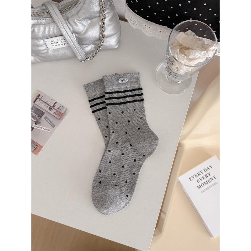 Summer Lightweight Ankle-length Sheer Mesh Dotted Stacked Socks, Versatile Long Socks, Pure Cotton Women's Socks