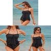 Womens Black Polyester Mesh Spliced Strapless Bikini For Swimming Water Sports