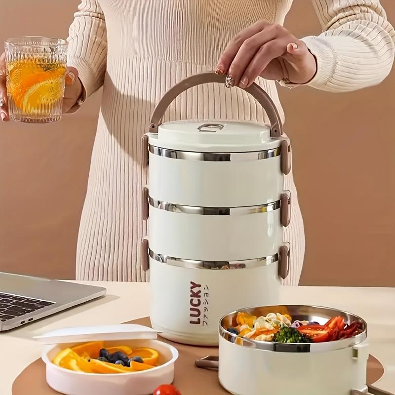 Japanese Style  Stainless Steel Double-layer Lunch Box with Handheld, Student Office Worker with Food Preservation Lunch Box
