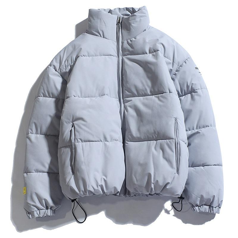 New Cotton-padded Clothes Men s Winter Thickened Warm Solid Color Student Jacket Winter Cotton-padded Jacket Men s Velvet Cotton-padded Clothes S серый