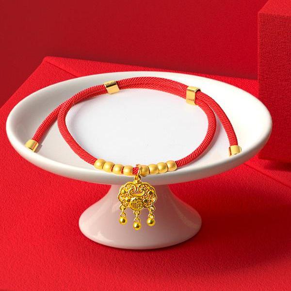 Gold Cat & Dog Collar with Ruyi Lock and Necklace Ornament - Adjustable Neck Warmer