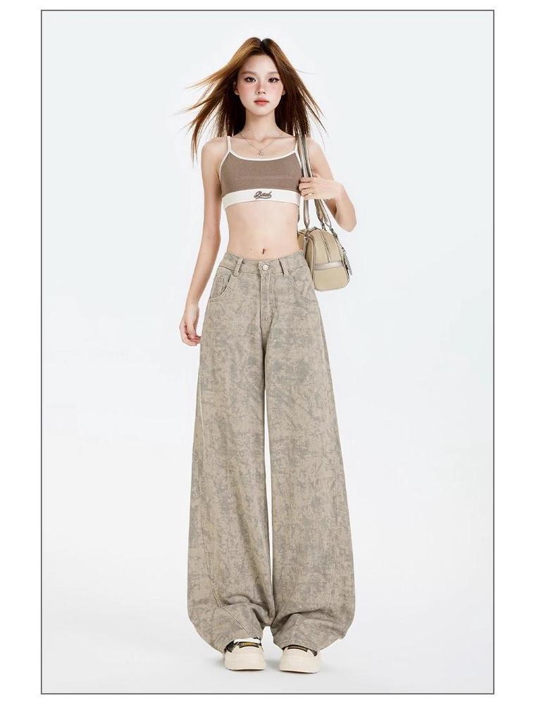 Damskie Jeansy Denimowe z Wysokim Stanem i Szerokimi Nogawkami - Tie-Dye, Wyszczuplające, Długie do Ziemi, Luźny Krój