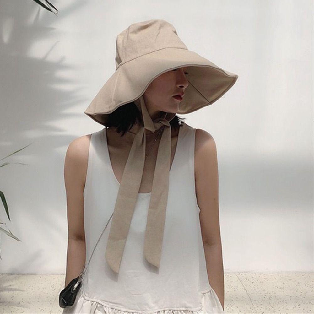 Casual Wear Tie Design Fisherman Hat Cotton Linen Big Brim Bucket Hat Foldable Visor Cap Beach Wear