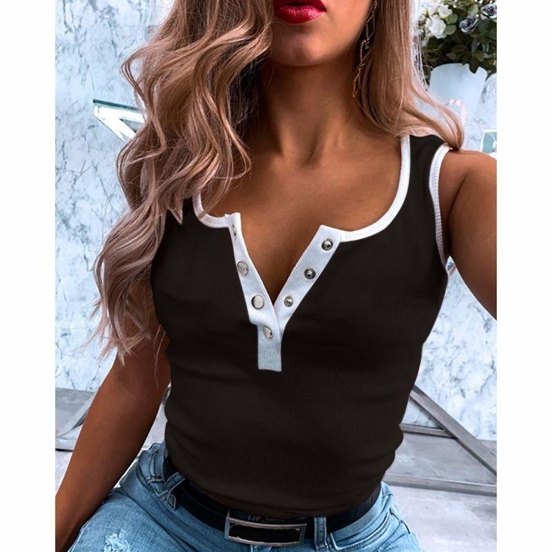 

2023V-Neck Casual Tight T-shirt Large Women s Tank Top Vest Black S