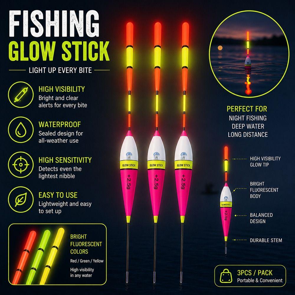 3pcs Mix Color Fishing Floats Set Mix Size Fishing Light Stick Buoy Bobber Floats  Outdoor Use