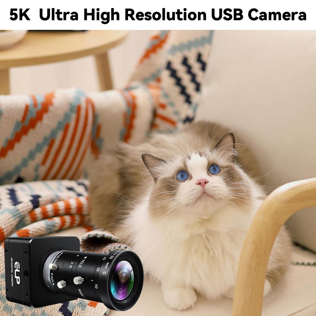 ELP 20MP 5K Ultra HD 5120x3840 High Frame Rate 5x Manual Varifocal Zoom Plug and Play Jetson for Industrial Vision USB3.0 Camera, 27.5fps Webcam,