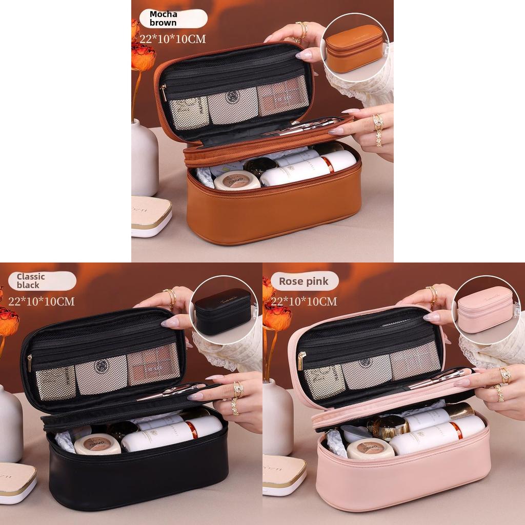 Pu Material Double Layer Makeup Bag With Waterproof Design For Travel And Daily Use