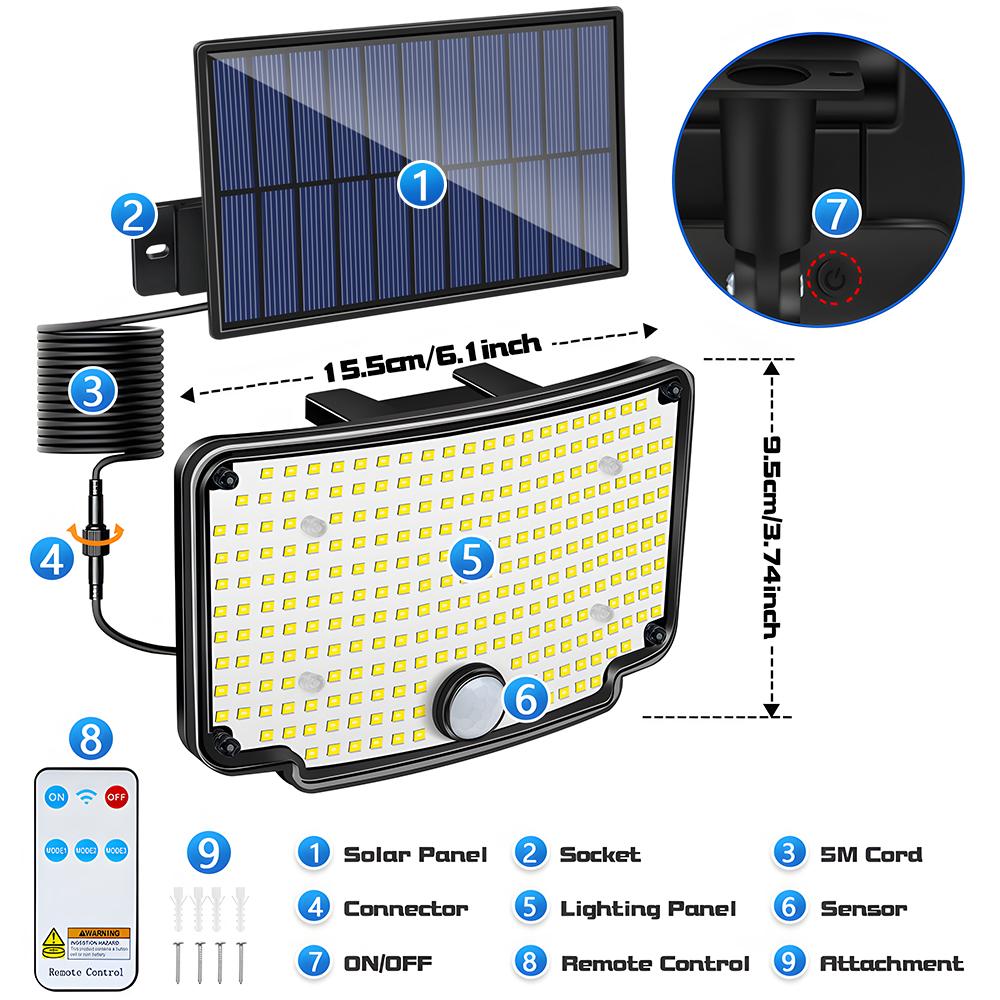 254LED Outdoor Solar Lights Garden Solar Powered Security Light Flood Light Motion Sensor 3 Mode Waterproof Garden Shed Yard
