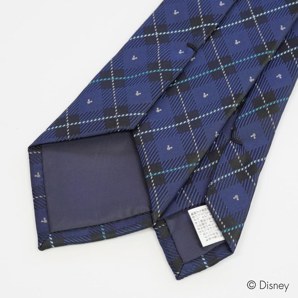 [Disney] Mitsumaru Silhouette Check Pattern Tie D50036 Navy x Green Free Size Business Casual Gift