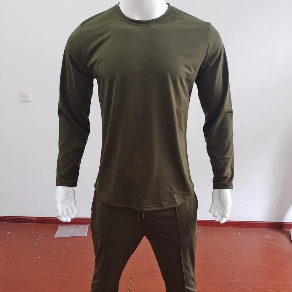 Men's Solid Color Loose Round-neck Long-sleeved Shirt And Long Pants Two-piece Casual Sportswear Set