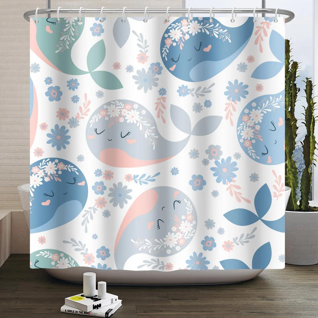 Sea Animals Shower Curtains Cute Dolphin Jellyfish Turtle Starfish Shell Coral Bathroom Bath Curtain Bathtub Privacy Partition