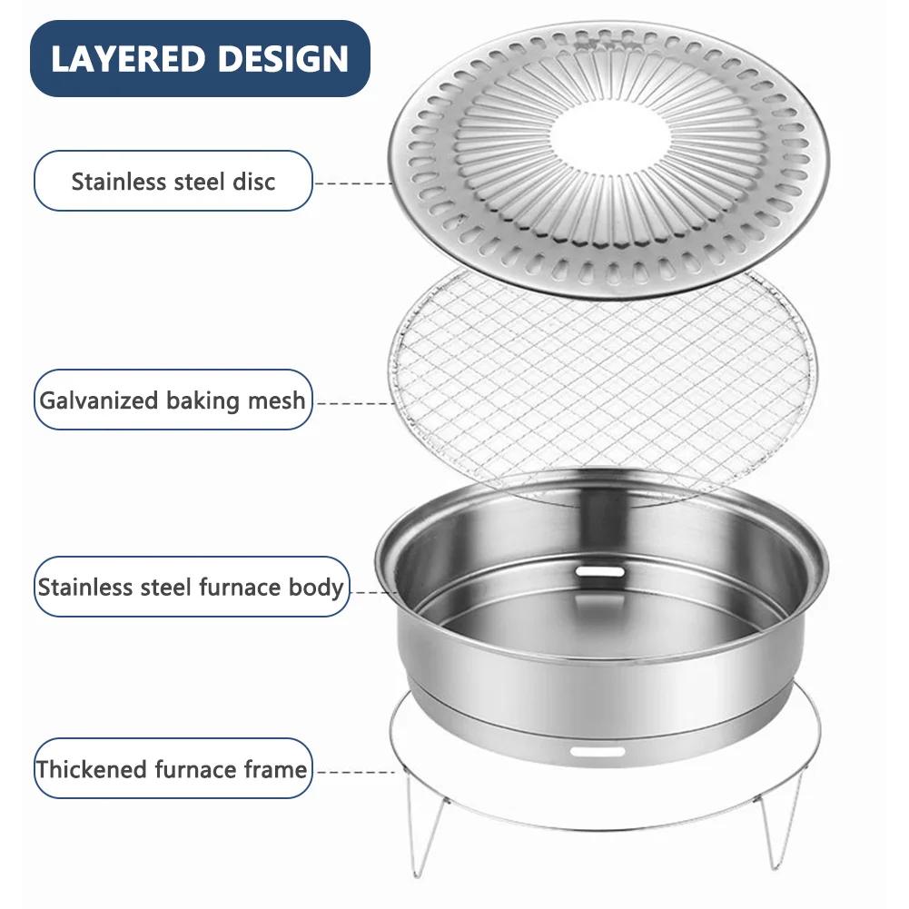 Stainless Steel Korean-Style Charcoal Grilling Oven Outdoor Home Kitchen Outdoor Garden Camping Rotisserie Oven Carbon Grill Pan