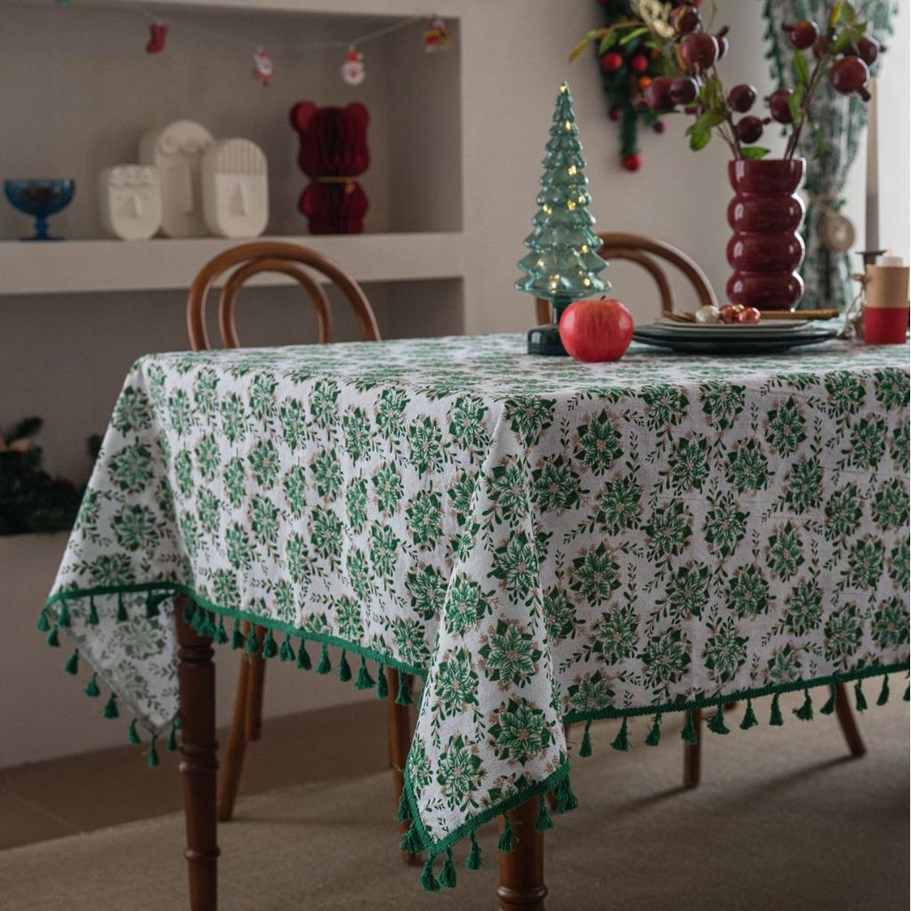 Tablecloth Christmas Holly Leaf Bronzing Berry Print Festive Table Cloth Cover Coffee Table Rectangle
