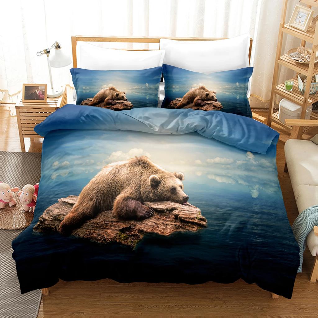 Animal Bed Linen Cute Bear Pattern King Queen Size Cute Comforter Set With Pillowcases High Quality Home Textiles