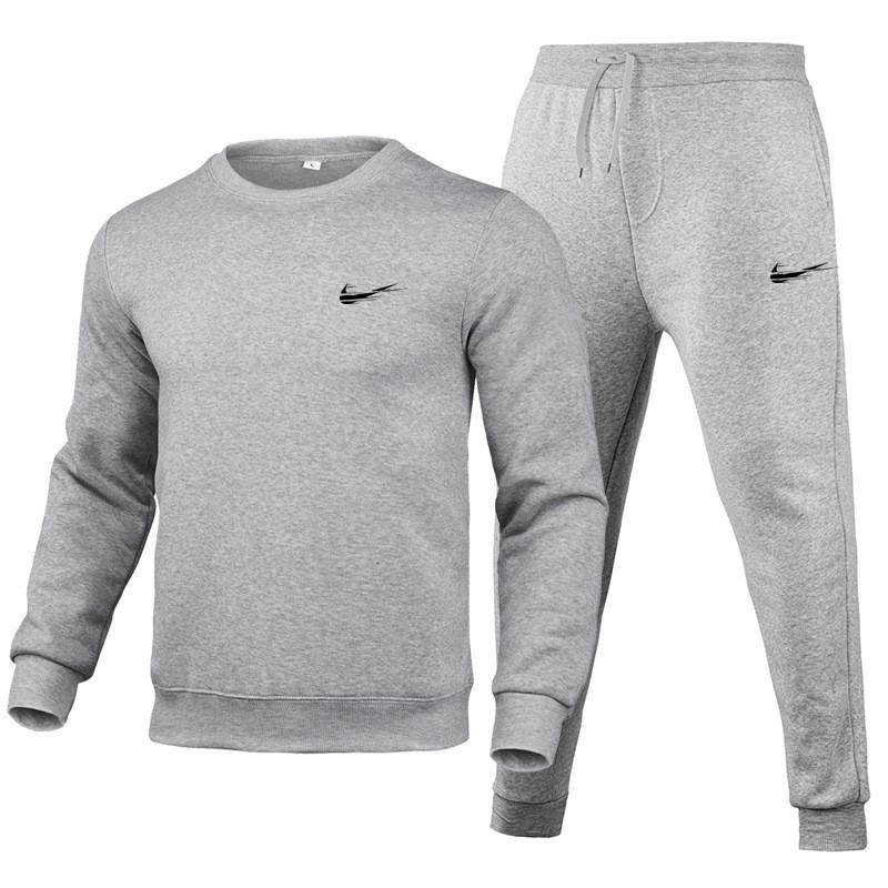 Mens Long Sleeve Crew Neck Tracksuit Solid Color Print Casual Sportswear Set Daily Wear