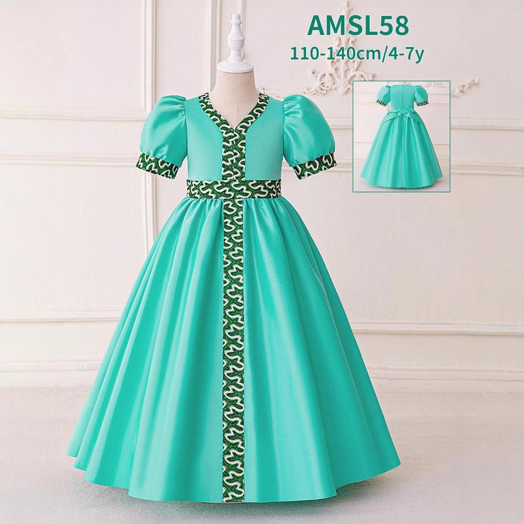 Saudi Arabia Girls' Patchwork Party Dress: Mid-Length Print