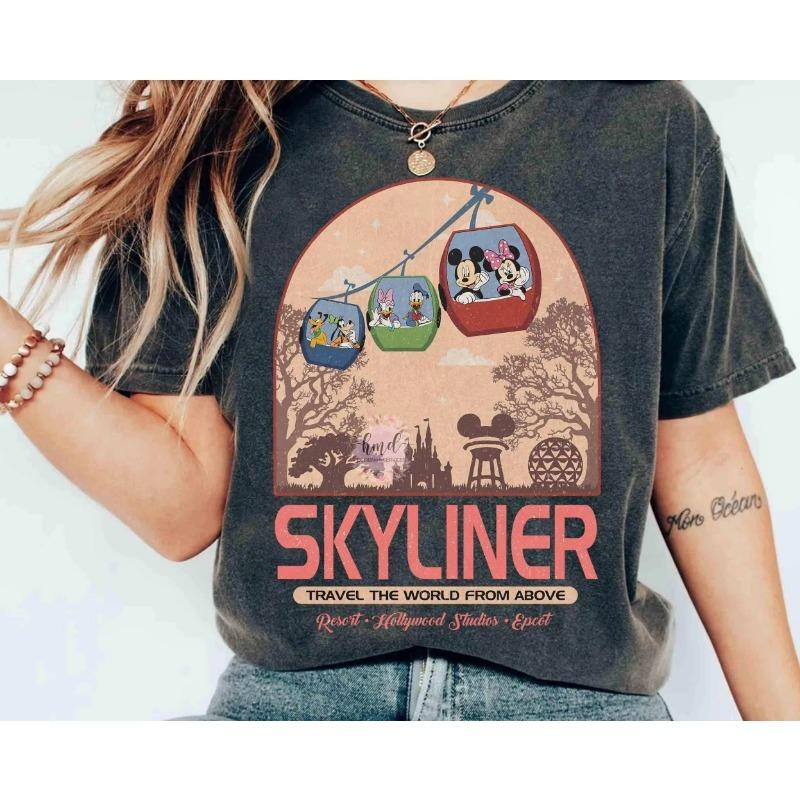 

Disney Skyliner Around the World T-shirt from Epcot Hollywood Birthday Men s and Women s All-Season Cotton Bottoming Shirt XL