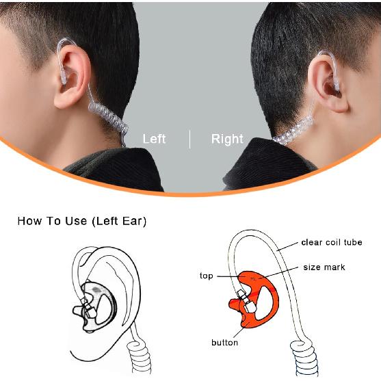 Large Size Earmold Earbud Ear Mold for Surveillance Earpiece Walkie Talkie Two Way Radio Headset Acoustic Coil Tube Audio Kits, 3 Pairs