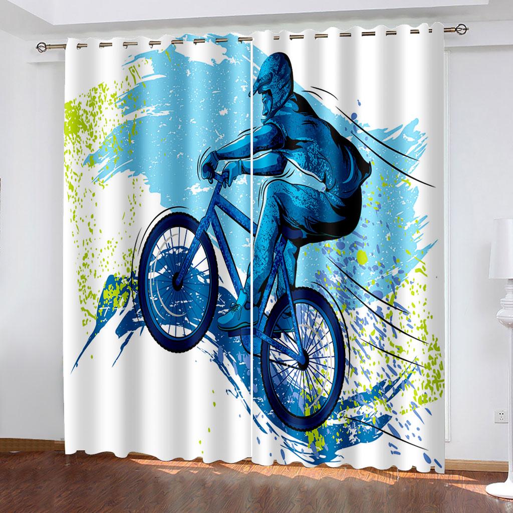 Hand-painted Motorcycle Printing Woven Curtains Two Independent Curtains On The Left and Right Blackout Curtains for Bedrooms