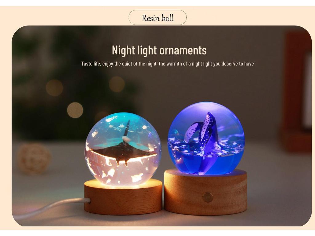 Ocean Whale Resin Crystal Ball Night Light Music Box – Ideal Birthday Gift for Kids & Friends