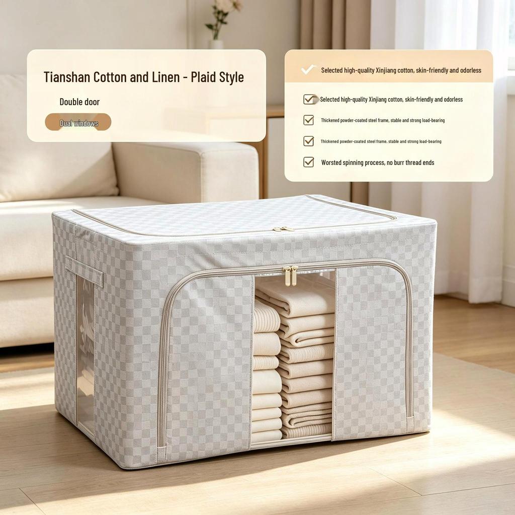 Tianshan Large Capacity Cotton Linen Storage Box: Visual Folding Double Window Organizer for Clothes and Quilts