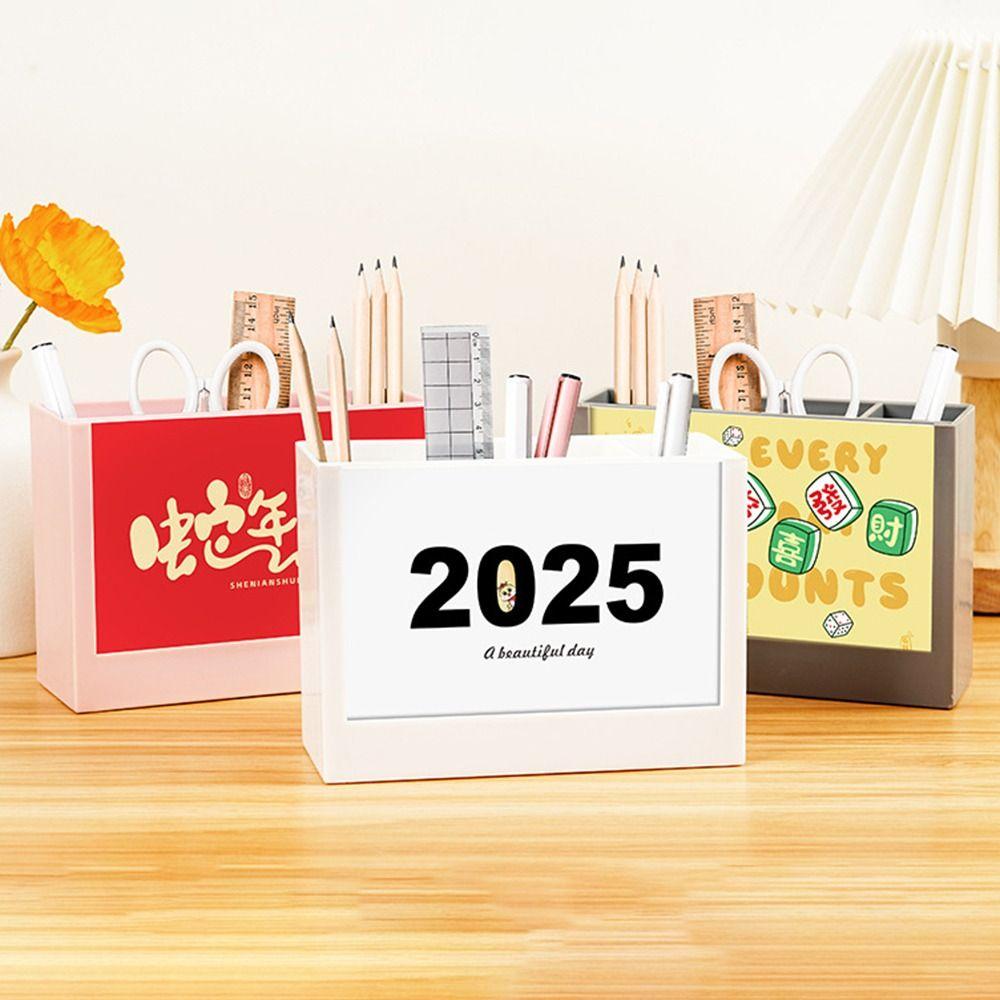 Multi-Function Desk Calendar Organizers 2025 Desktop Stationery Organizer Pencil Storage Box  Home