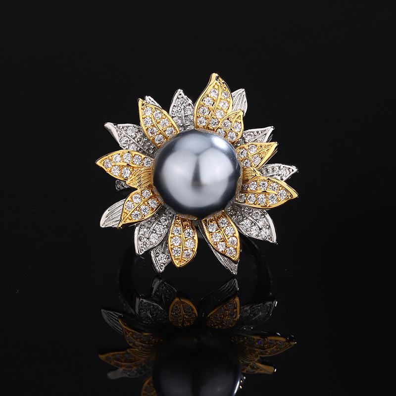 

Комплект украшений из жемчуга, имитация натурального жемчуга, кольцо-подвеска, серебряные серьги-гвоздики с серым жемчугом, двухцветное гальваническое покрытие