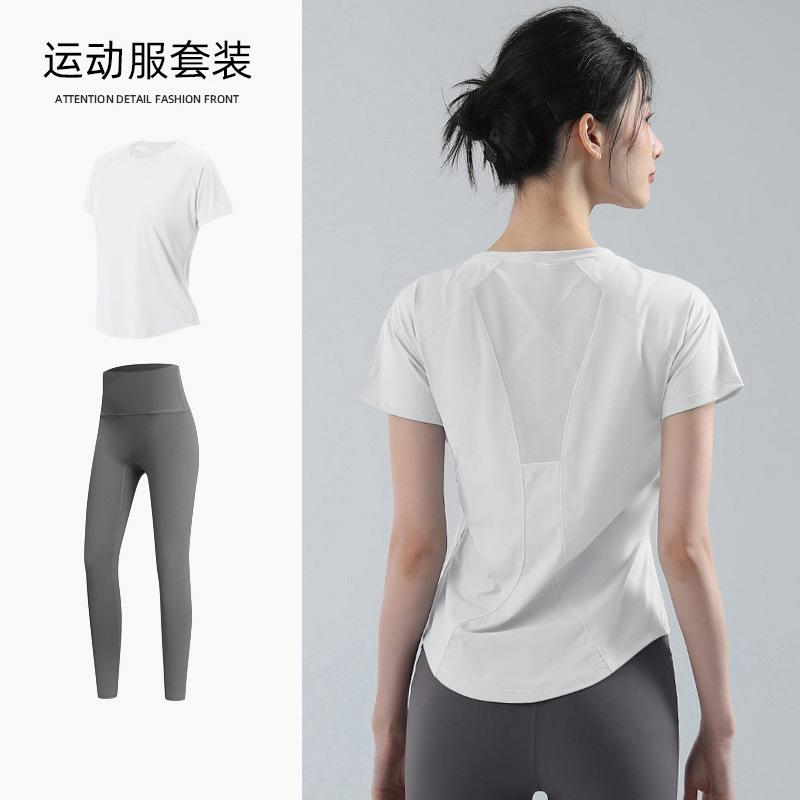 Yogazug, Damen Frühling locker und atmungsaktiv T-Shirt, lockerer und schnelltrocknender Fitnessanzug, dünner Lauf-Schweißanzug