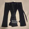 Blackwood Hand-Painted High-Elastic Flared Jeans with Wax Coating and Ribbon Detailing