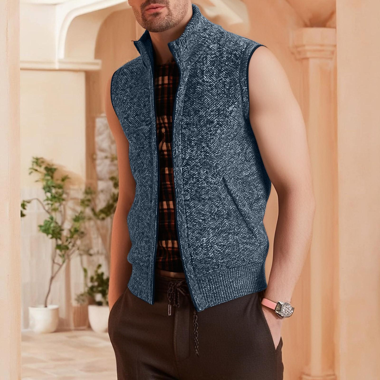 

Мужской повседневный кардиган свободного кроя на молнии, жилет, вязаная куртка со стойкой XXXL темно-синий