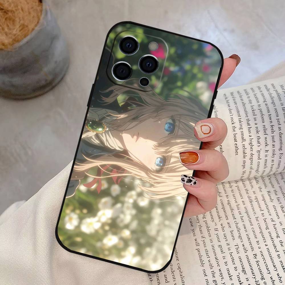 Violet Evergarden Phone Case For iPhone 17,16,15,14,13,12,11 Plus,Pro Max,XS,Soft Silicone Black Cover