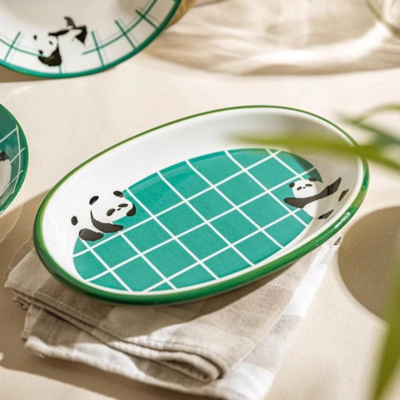 Chinese Style Cartoon Ceramic Plates Light Luxury Home Delicious Dishes Fish Plate Luxurious Restaurant Fruits Salad Plate