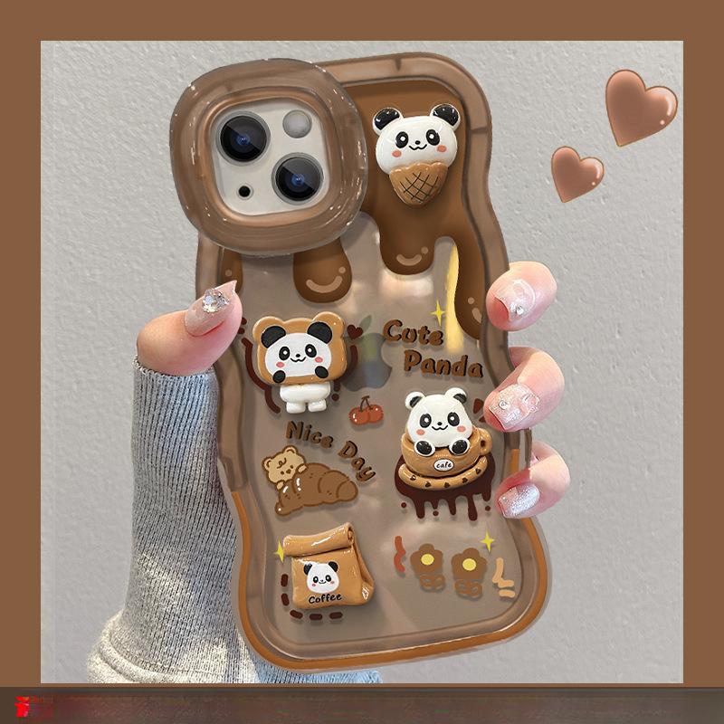 

Кофейная панда подходит для iPhone16 Чехол для iPhone 15promax Двойной кронштейн 14 Трехмерный 13 Ниша Защита от падения Redmi K40/K40 Pro