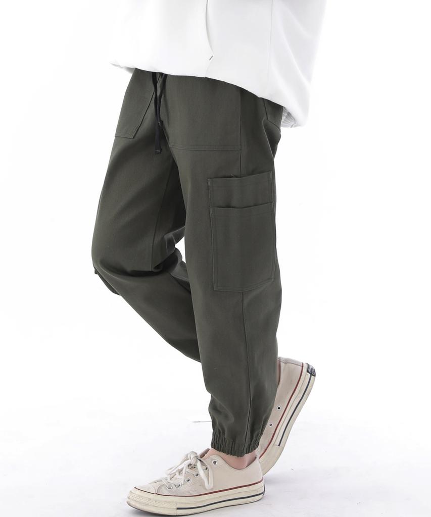 Seinteukeulu Two-Layer Wide Cargo Jogger Pants W2-308J Khaki