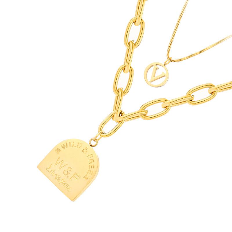 Fashionable Simple Multi-Layer Chain Titanium Steel Jewelry Real Gold Plated Stainless Steel Letter Necklace Clavicle Chain