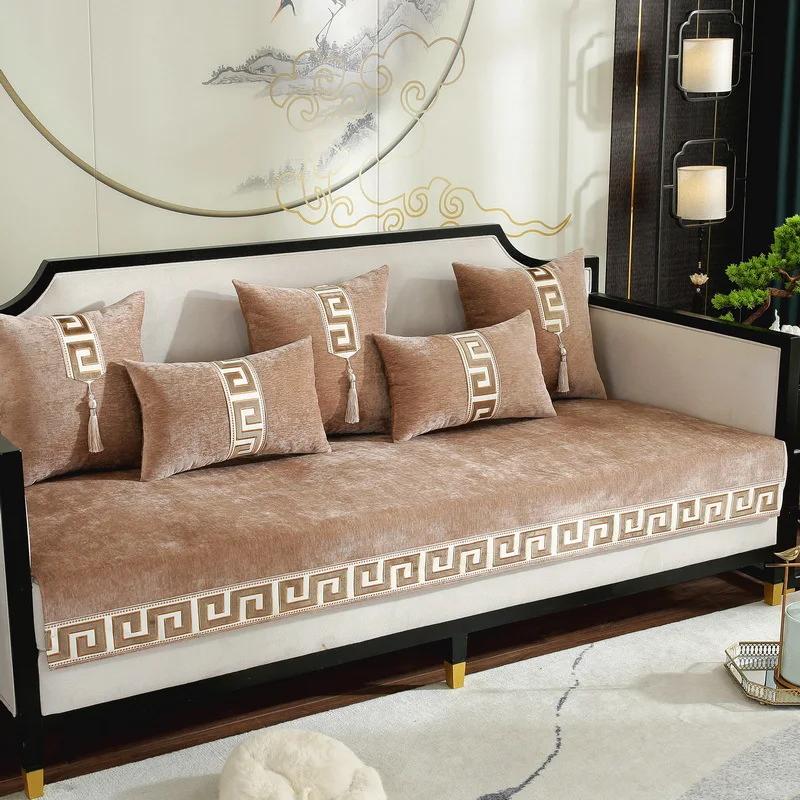 Classical Thicken Chenille Sofa Cover  Modern Soft Anti-slip Sectional Sofa Towel Luxury Solid Color Couch Covers Gray Cushions