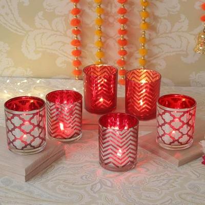 Set of 6 Glass Tealight Candle Holders Votive Christmas Decorations Items for Home Decor Table Top Restaurant Gift