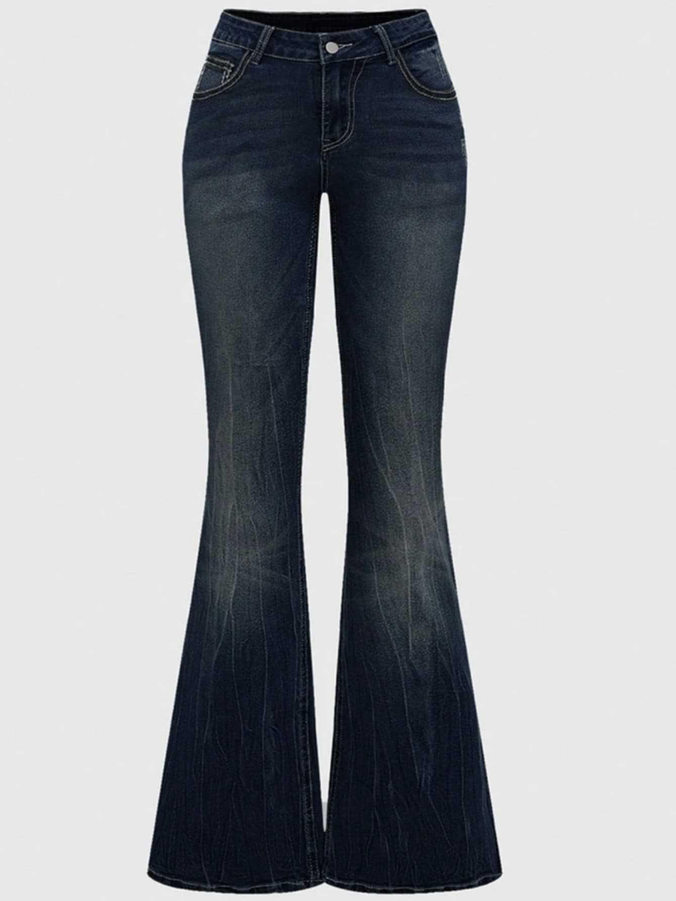 Leicht ausgefranste Damen-Jeans mittleren Gewichts mit kreuzbesticktem Bund M blau