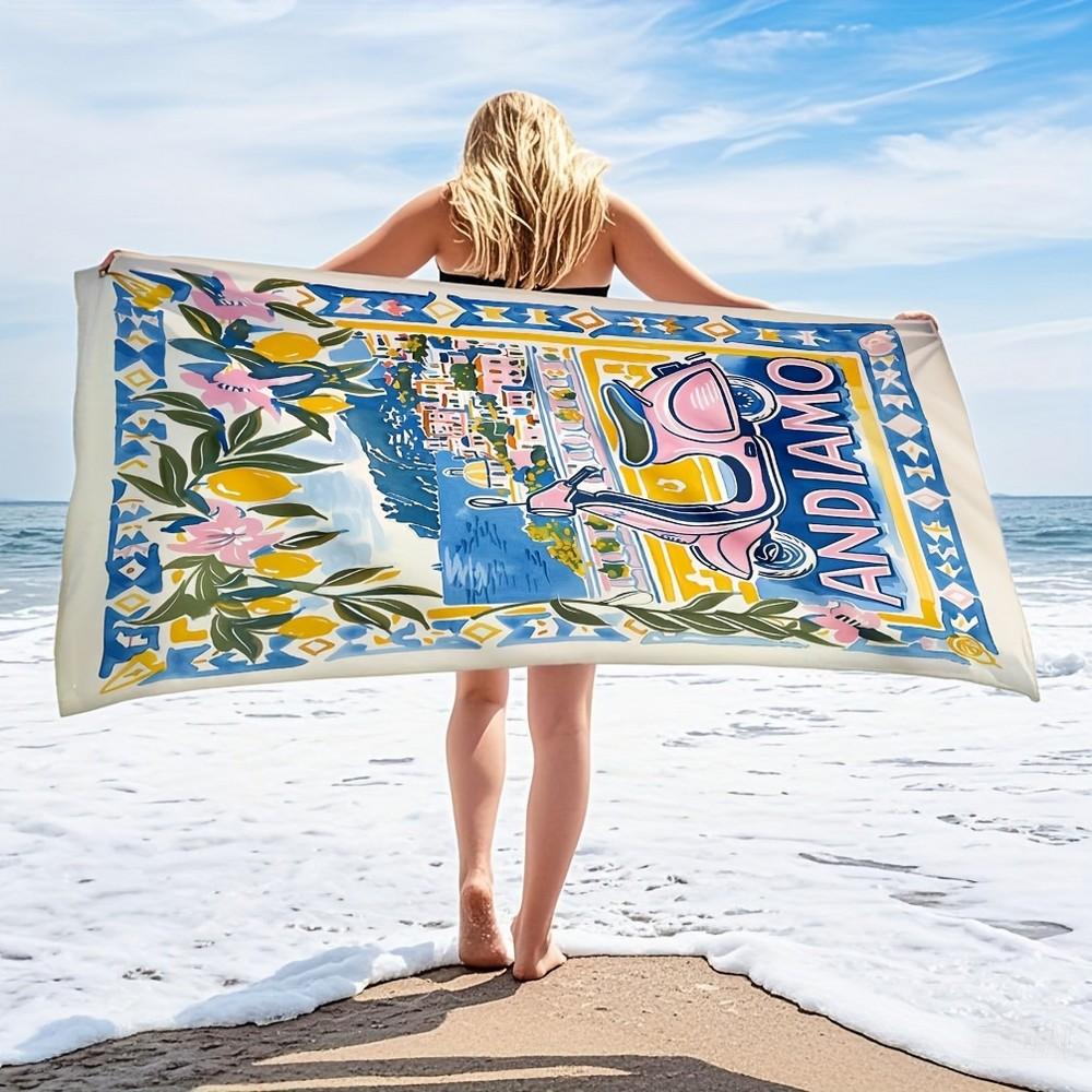 Amalfi Coast Vespa Beach Towel Patterned Sunscreen And Windproof Suitable For Swimming Pool Camping Travel Blanket