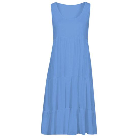 Plus Size Women Solid Color Sleeveless O Neck Stitching Pleated A-line Dress