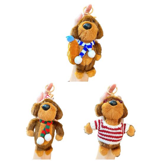 Keychain Pendant Plush Dog Doll Charm Key Chain with Hats Sweaters Scarves Backpacks Keys Pendant Gift Accessory
