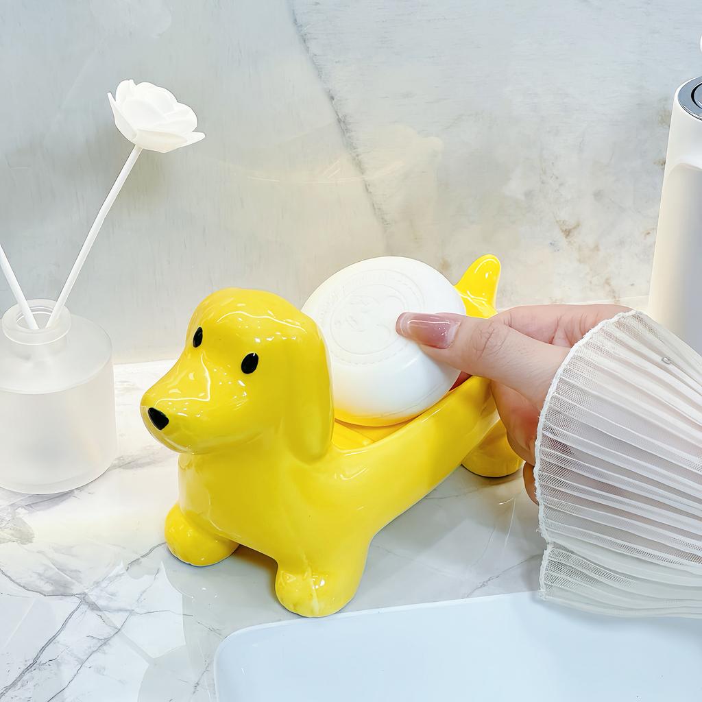 Cute Dog Soap Box Cute Creative Bathroom Wash  Table Soap Shelf Large High-end Ceramic Soap Dish Bathroom Accessories