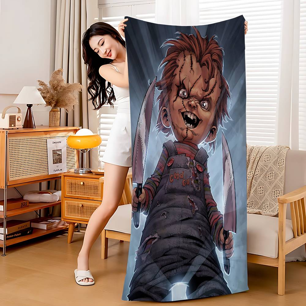 

Chucky Doll Horror Microfiber Blanket Quick Drying Beach Towels Oversized Printing Super Absorbent Pool Towel Blanket W30*H60(CM)