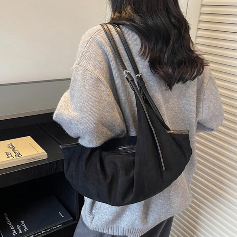 Leopard Print Suede Shoulder Bag Women's Large Capacity Sailboat Shaped Handbag Retro Double Shoulder Strap Zipper Crossbody Bag